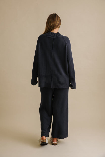 Harmony Merino Cotton Mock Neck Pullover Lake