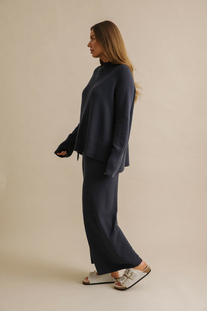 Harmony Merino Cotton Mock Neck Pullover Lake