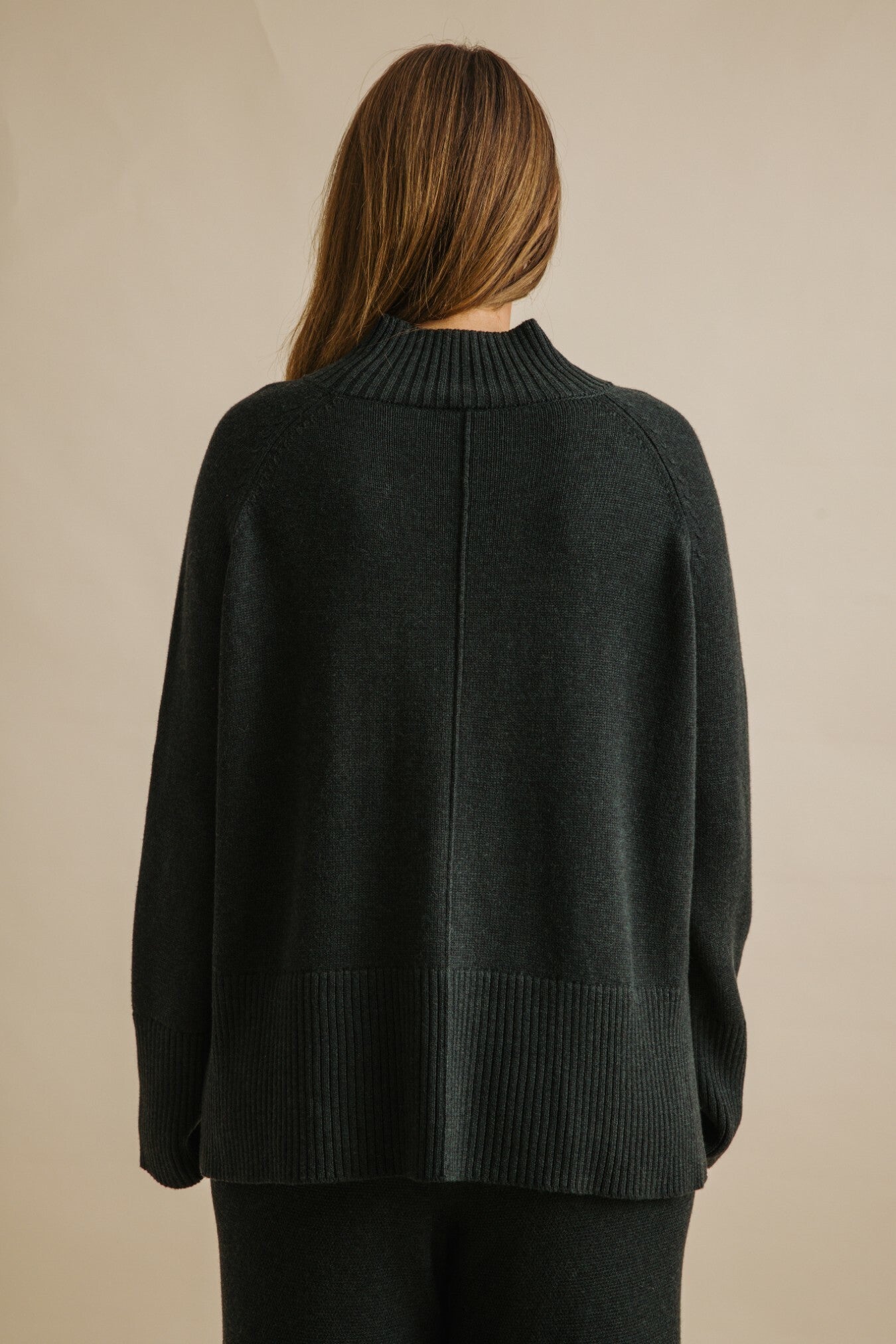 Harmony Merino Cotton Mock Neck Pullover Pine
