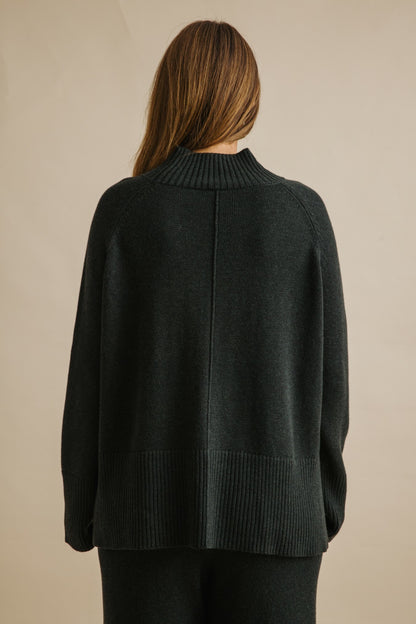 Harmony Merino Cotton Mock Neck Pullover Pine