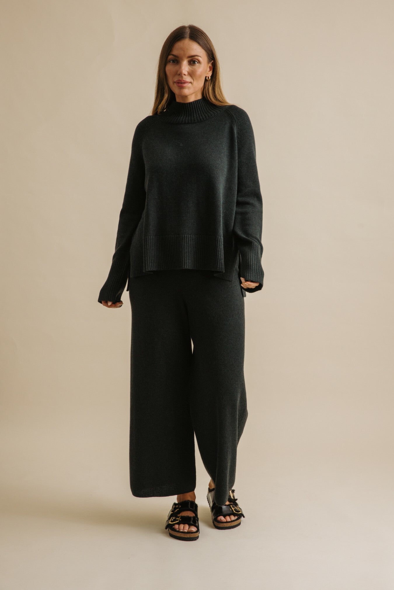 Harmony Merino Cotton Mock Neck Pullover Pine
