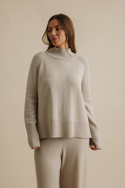 Harmony Merino Cotton Mock Neck Pullover Wheat