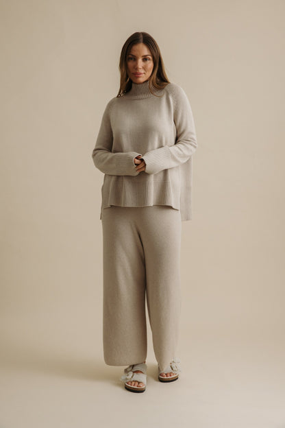 Harmony Merino Cotton Mock Neck Pullover Wheat