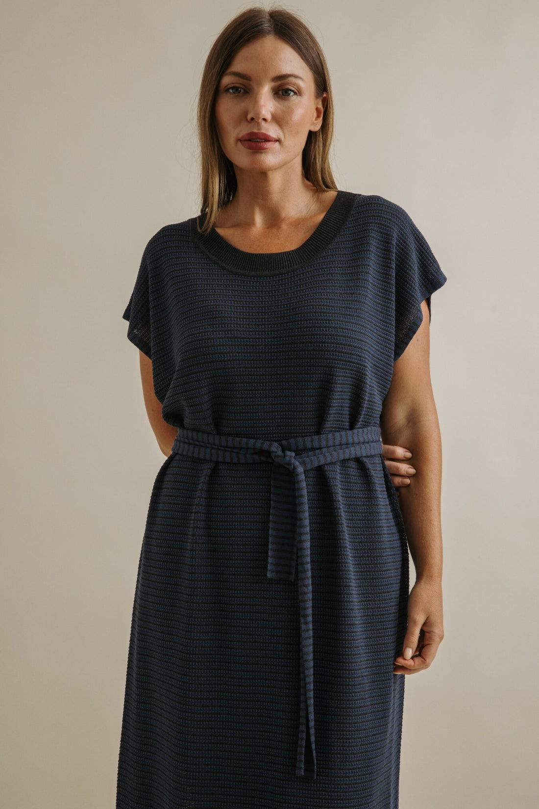 Lattice Knitted Dress Pool x Charcoal