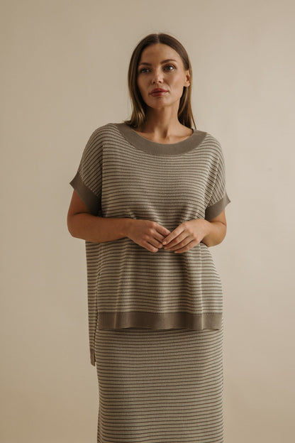 Lattice Shortsleeve Pullover Khaki x Gold