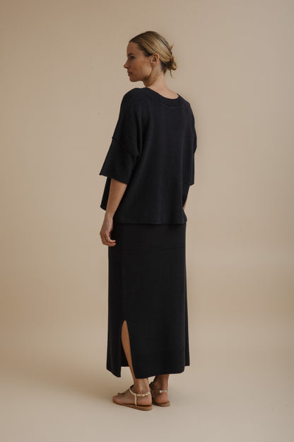 Retreat Cotton Twist Tee Pullover Black Sand x Deep Ocean