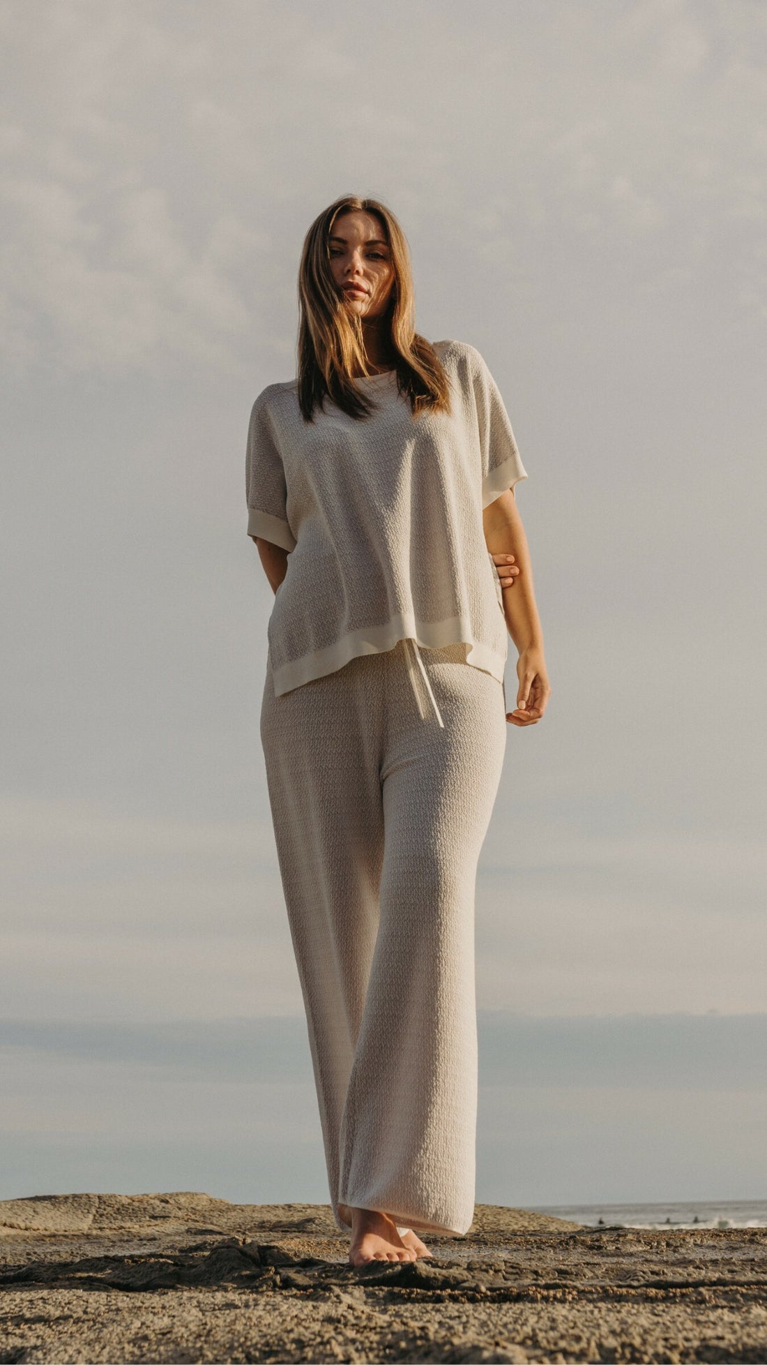 Crepe Knitted Pant Milk x Silver Haze