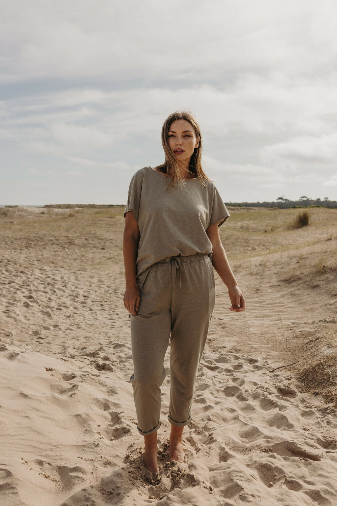 Shoreline Fine Slub Cotton T-Shirt Khaki