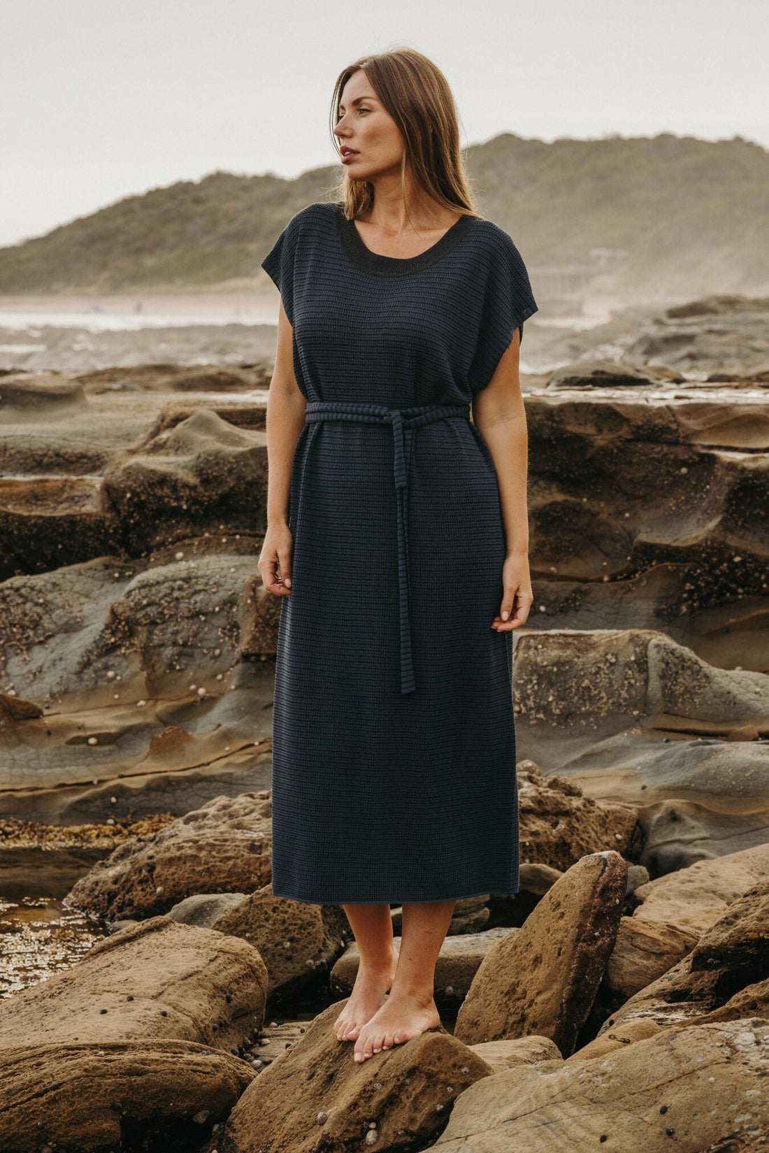 Lattice Knitted Dress Pool x Charcoal