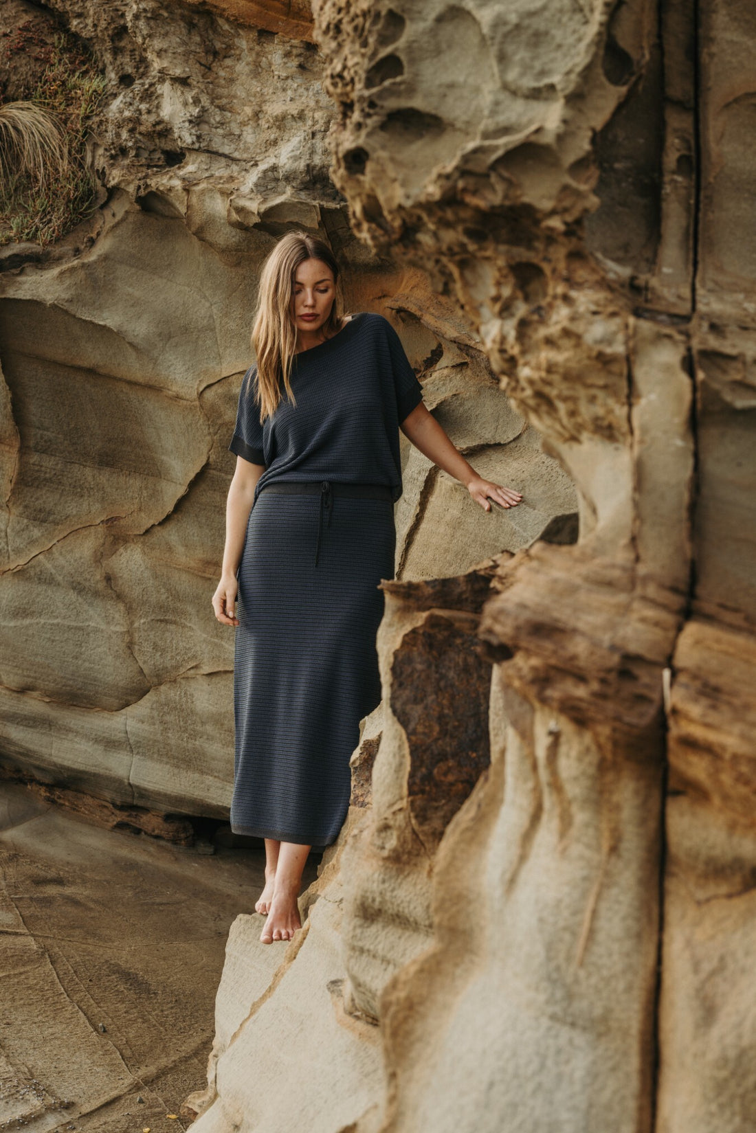 Lattice Shortsleeve Pullover Pool x Charcoal