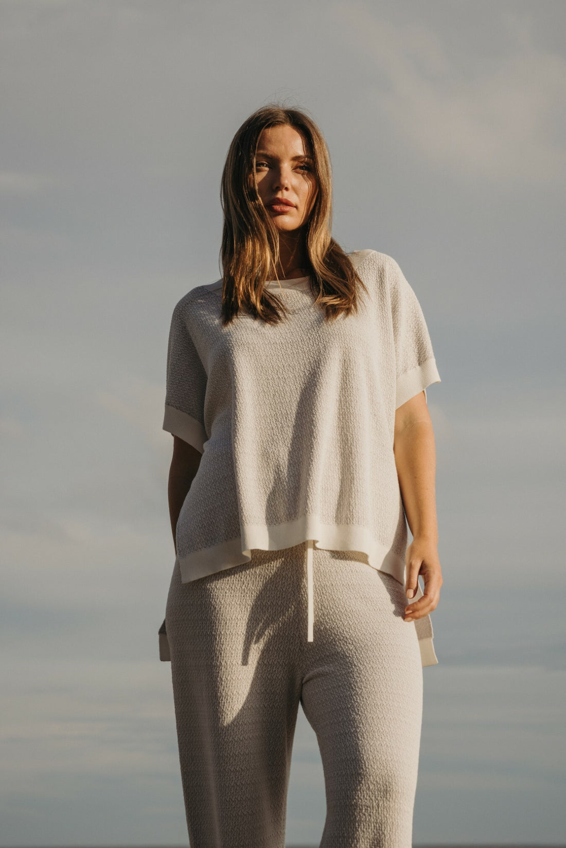 Crepe Knitted Tee Pullover Milk x Silver Haze