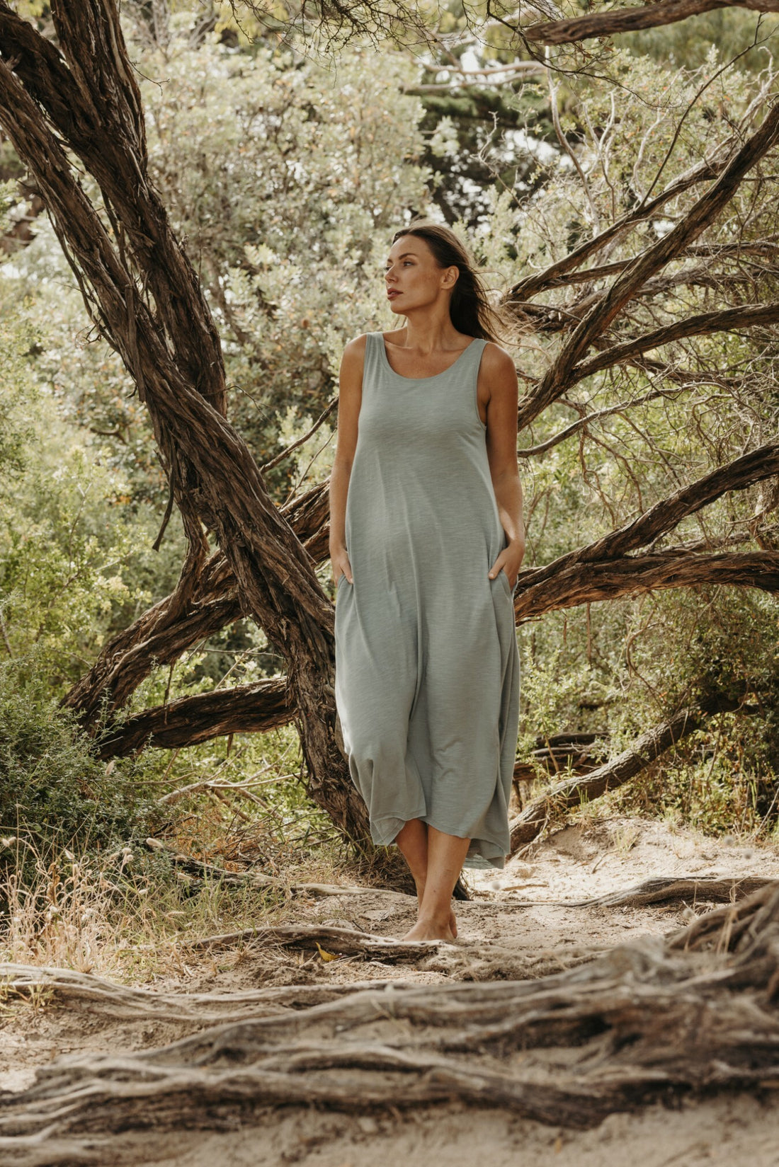 Shoreline Fine Slub  Breeze Dress Thyme