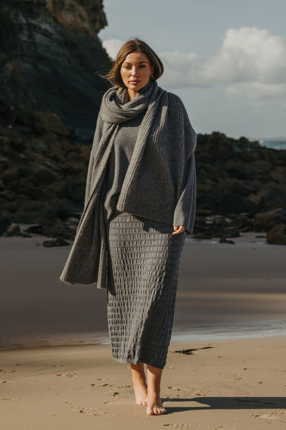 Waves Merino Cotton Pleat Skirt Ash