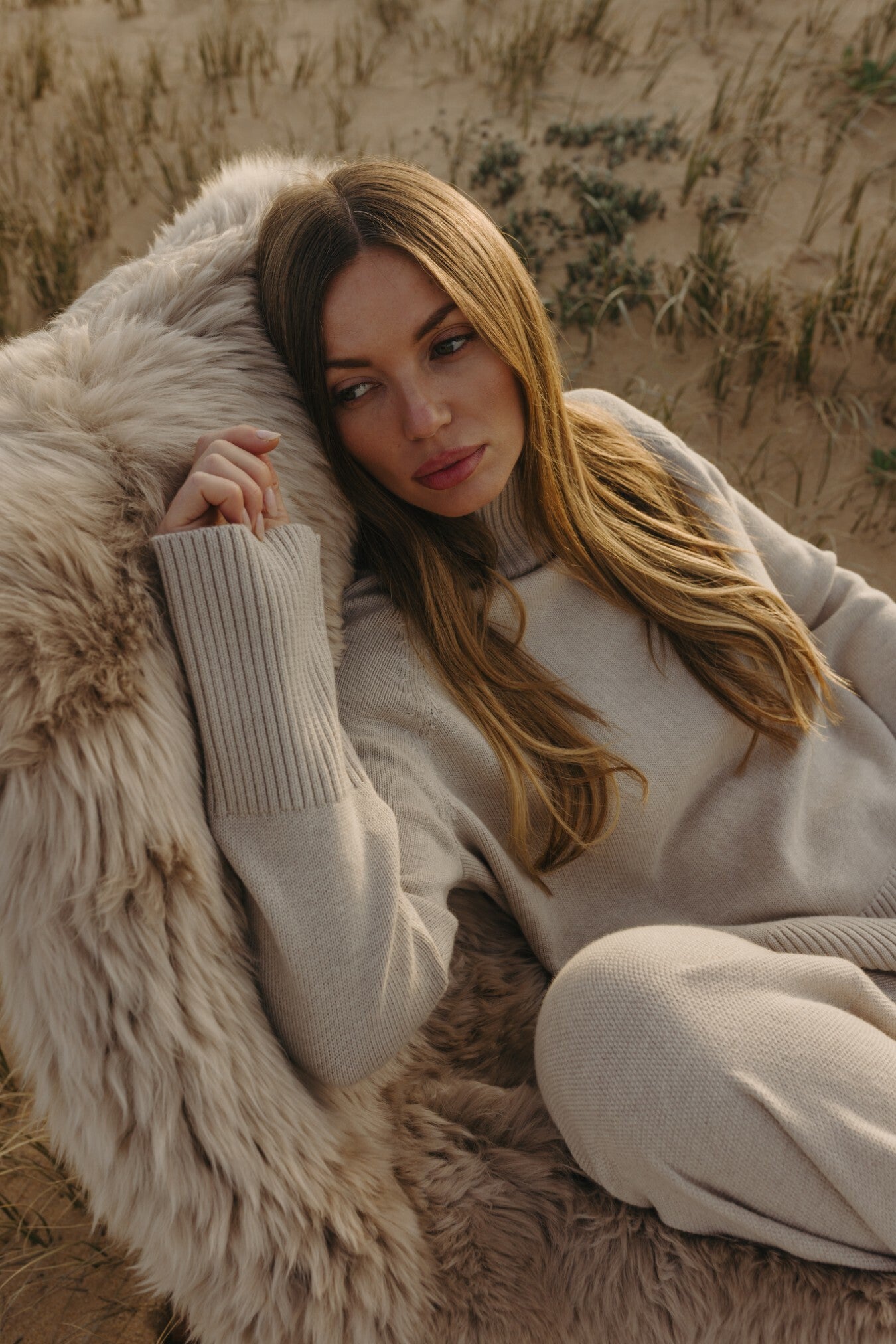 Harmony Merino Cotton Mock Neck Pullover Wheat