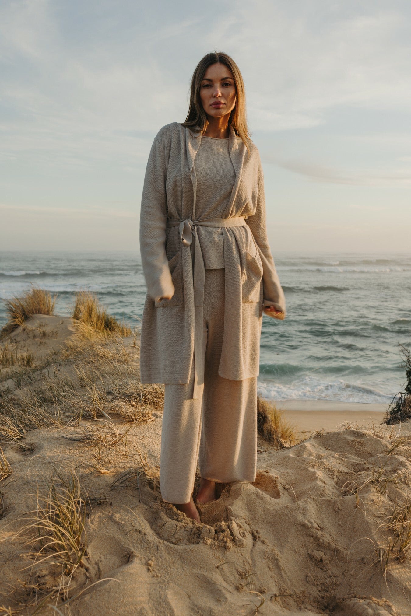 Winter Retreat Merino Cotton Shawl Long Cardi Wheat