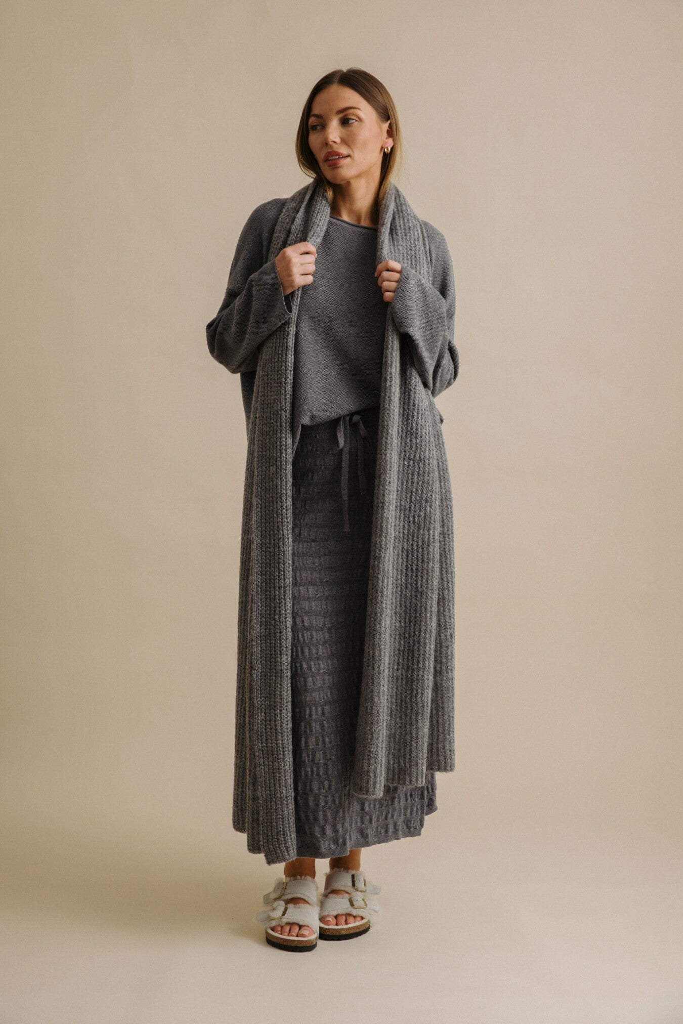 Waves Merino Cotton Pleat Skirt Ash