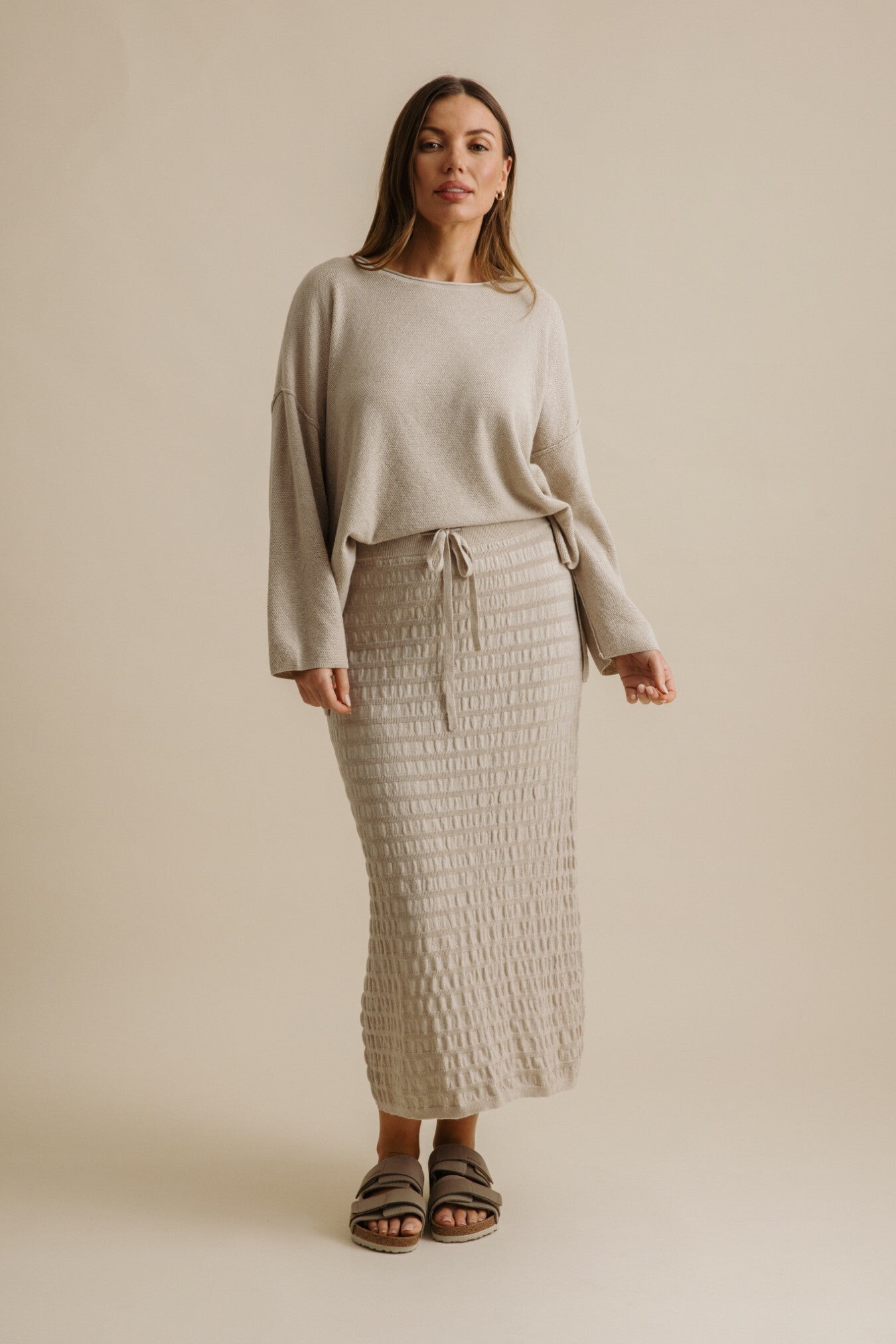 Waves Merino Cotton Pleat Skirt Wheat