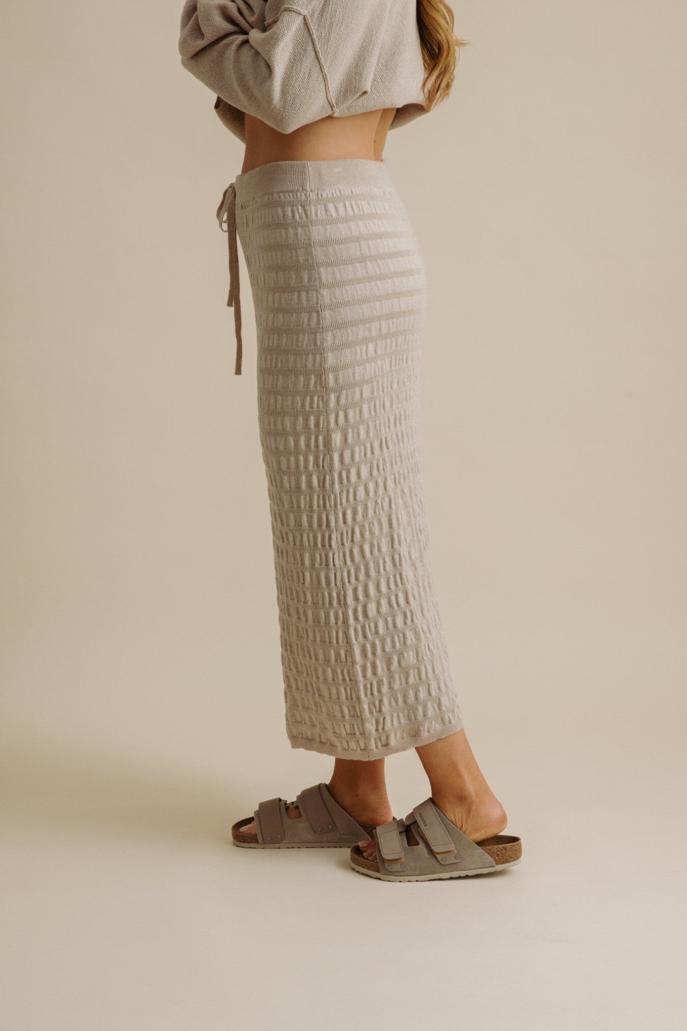 Waves Merino Cotton Pleat Skirt Wheat