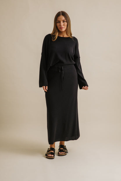 Winter Retreat Merino Cotton Skirt Noir