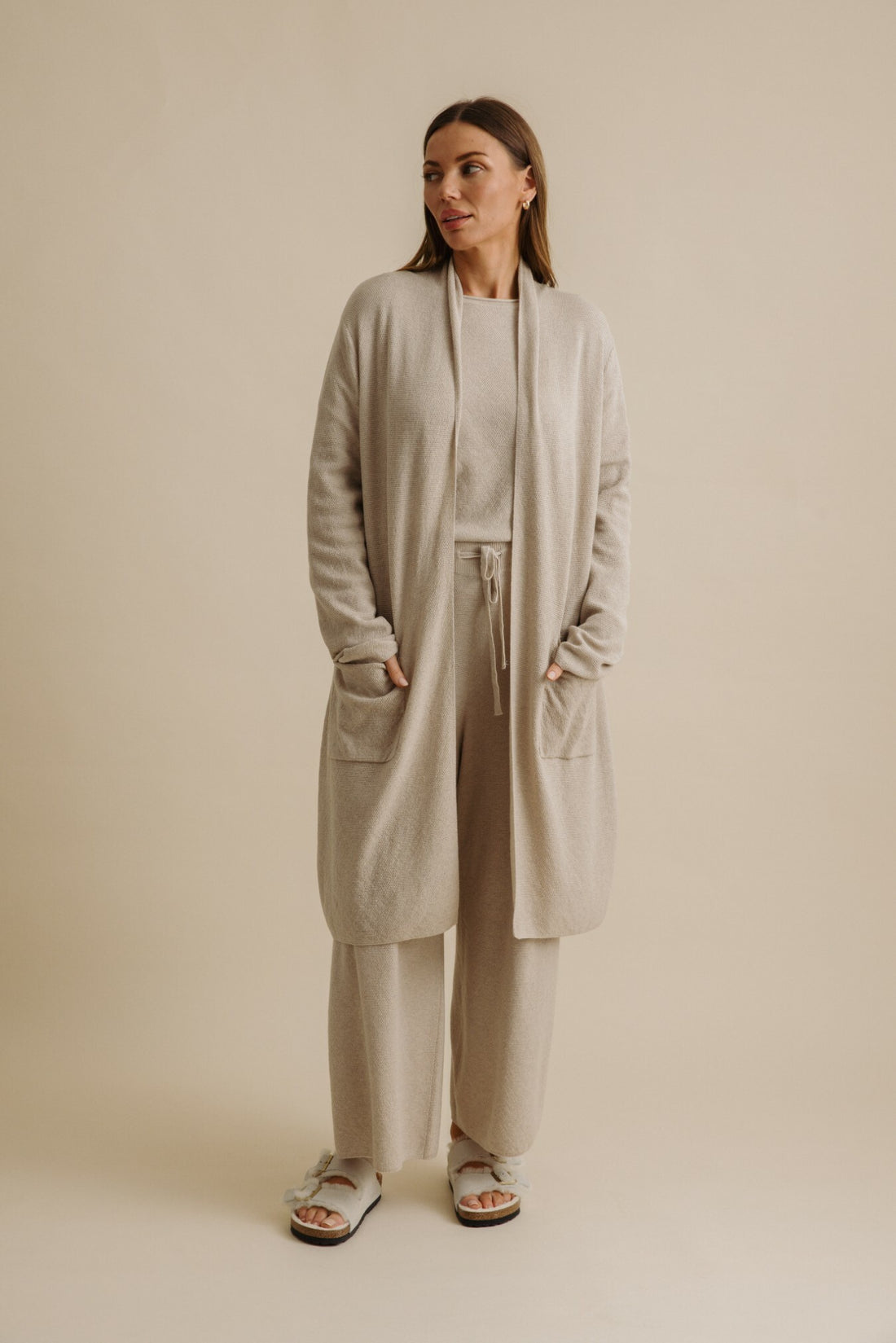 Winter Retreat Merino Cotton Shawl Long Cardi Wheat