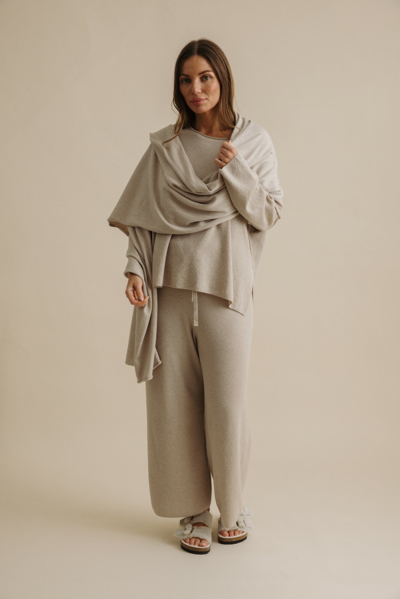 Winter Retreat Merino Cotton Wrap Wheat